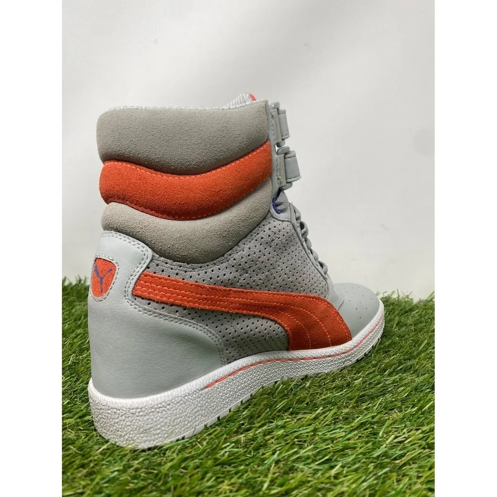 Puma Sky hi Women's size 6 Gray Orange High-top wedge Athletic Shoes Gym Sneaker